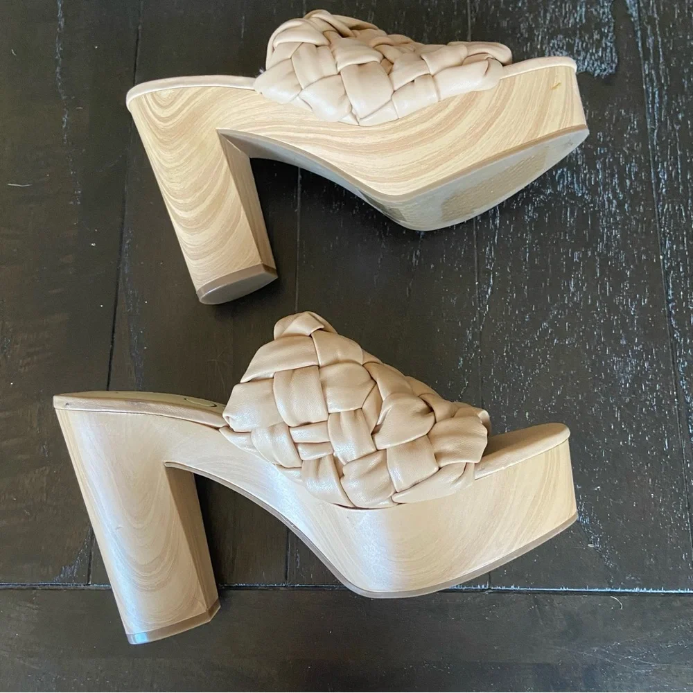 Jessica Simpson Supira Platform Sandal Braided Faux Wood Sandal‎ Mules Nude 9.5M